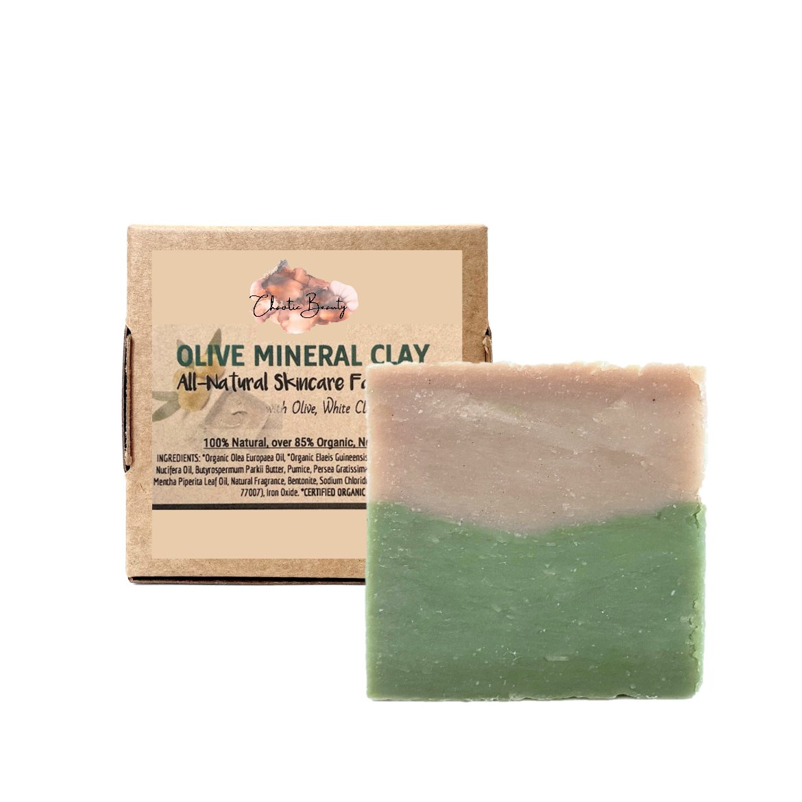 All - Natural Skincare Face Soap - Olive Mineral Clay (110g, 3.8oz) - Chaotic Beauty